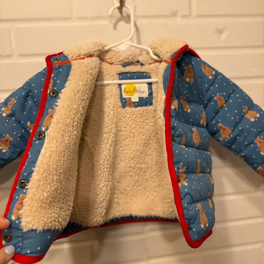 Baby‎ Boden Teddy Bear Padded Coat Winter Jacket Blue 6-12 Mo Water Resistant